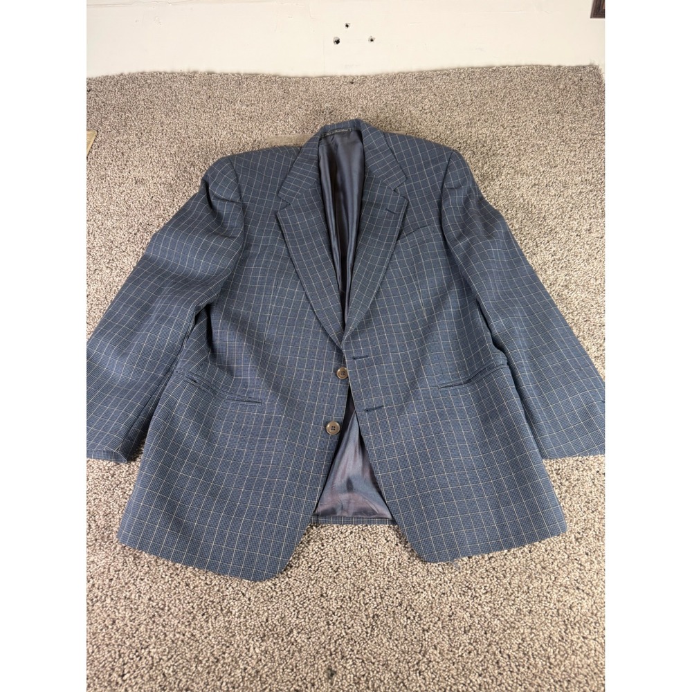 Ermenegildo Zegna Soft Mens Blue Windowpane Plaid 100% Wool Blazer Sport Coat